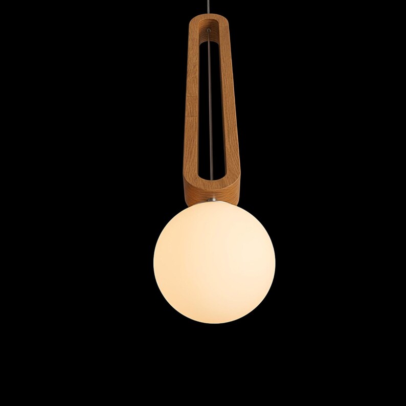 Wooden Globe Pendant Light – Modern Wood Hanging Lamp - Minimalist Ceiling Fixture for Kitchen Island, Dining Room, Living Room or Bedroom