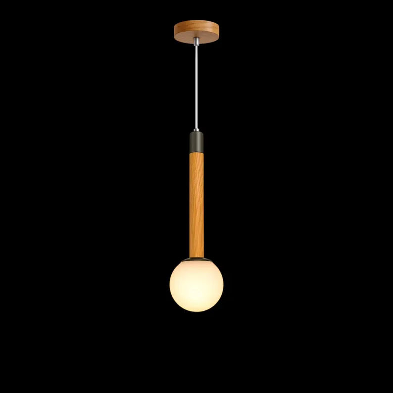 Wood Globe Pendant Light – Modern Hanging Lamp with Frosted Glass - Ceiling Fixture for Kitchen Island & Bedroom - Handmade Wood Lamp