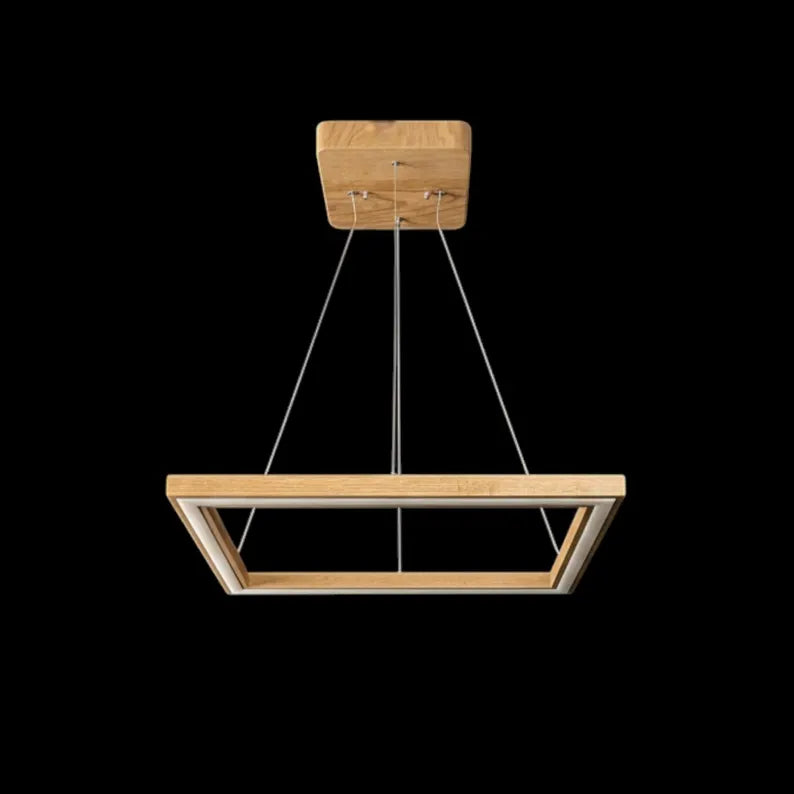 Handmade Square Wood Pendant Light - Wooden Ceiling Lamp - Led Chandelier - Light Fixture for Dining Room, Kitchen Island or Living Room