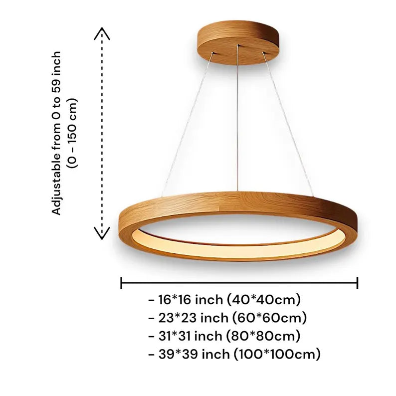 Wooden Ring Pendant – Modern LED Halo Chandelier - Handmade Solid Wood Ceiling Light - Home Decor Lighting - Custom Wood Lighting Fixture