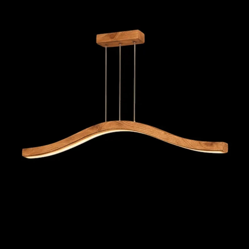 Curved Wood LED Pendant Light - Dimmable Modern Chandelier - Ceiling Lamp - Light Fixture for Dining Room, Kitchen Island or Living Room