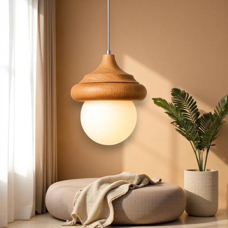 Wooden Handmade Pendant Light - Globe Chandelier - Wood Ceiling Lamp - Light Fixture for Dining Room, Kitchen Island or Living Room