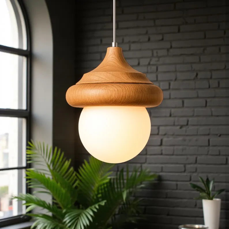 Wooden Handmade Pendant Light - Globe Chandelier - Wood Ceiling Lamp - Light Fixture for Dining Room, Kitchen Island or Living Room
