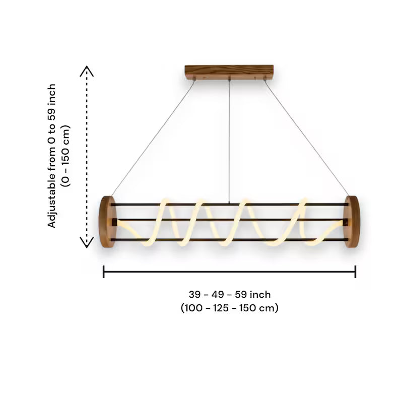 Spiral LED Chandelier - Wood & Metal Modern Pendant Light - Light Fixture for Dining Room, Kitchen Island or Living Room - Home Decor Light