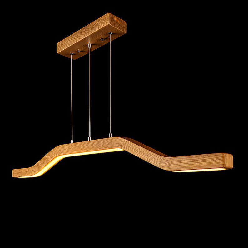 Handmade Wooden Pendant Light - Dimmable Ceiling Lamp - Light Fixture for Dining Room, Kitchen Island or Living Room - Wood Linear Led Lamp