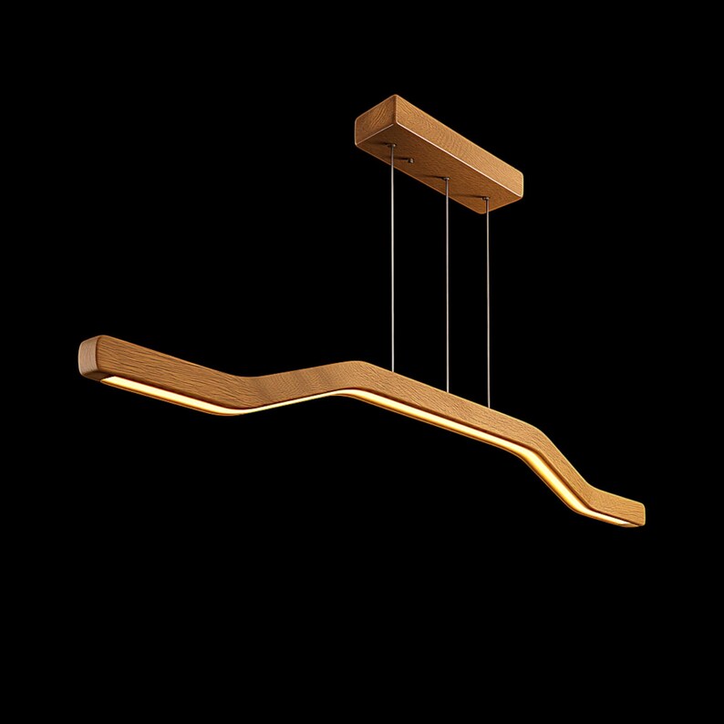 Handmade Wooden Pendant Light - Dimmable Ceiling Lamp - Light Fixture for Dining Room, Kitchen Island or Living Room - Wood Linear Led Lamp