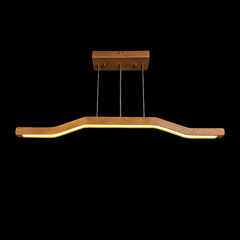 Handmade Wooden Pendant Light - Dimmable Ceiling Lamp - Light Fixture for Dining Room, Kitchen Island or Living Room - Wood Linear Led Lamp