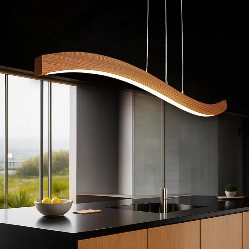 Handmade Wood Pendant Light - Dimmable Ceiling Lamp - Home Decor Lighting- Light Fixture for Dining Room, Kitchen Island or Living Room