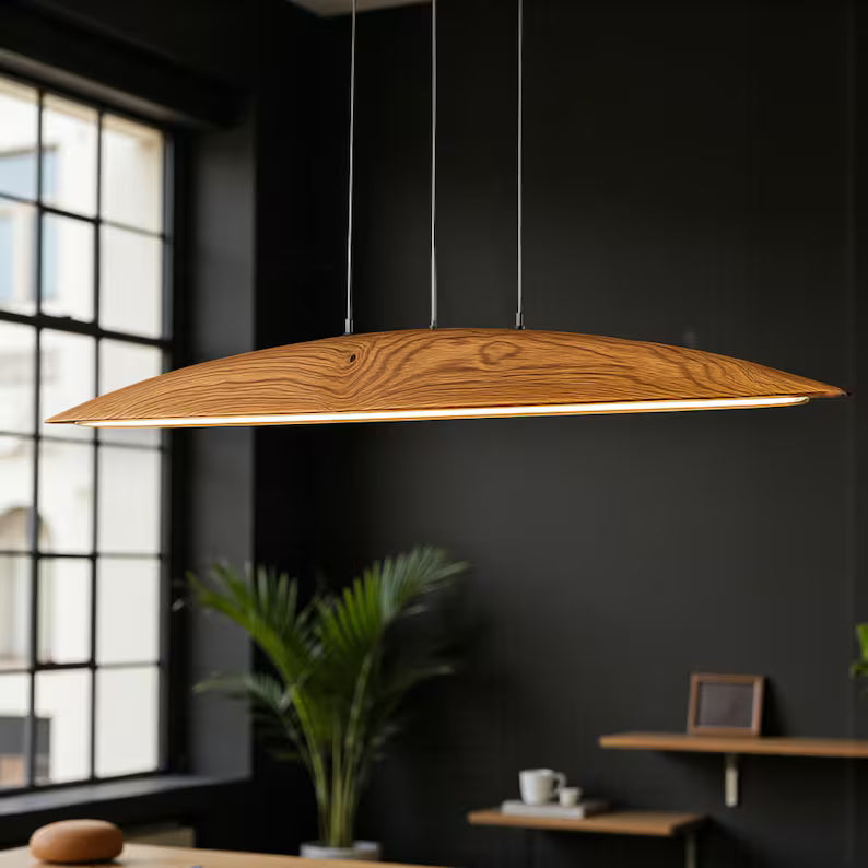 Handmade Wood LED Pendant Light - Dimmable Modern Chandelier - Home Decor Lighting - Wooden Light Fixture