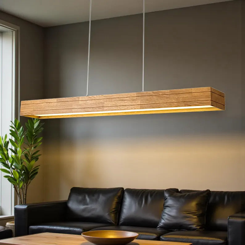 Wood Pendant Light - Handmade Wood Linear Ceiling Lamp - Home Decor Lighting - Light Fixture for Dining Room, Kitchen Island or Living Room