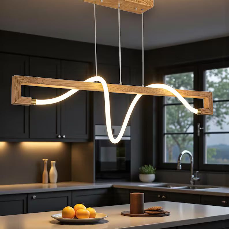 Wood Pendant Light – Home Decor Led Chandelier - Handmade Ceiling Lamp - Light Fixture for Dining Room, Kitchen Island or Living Room