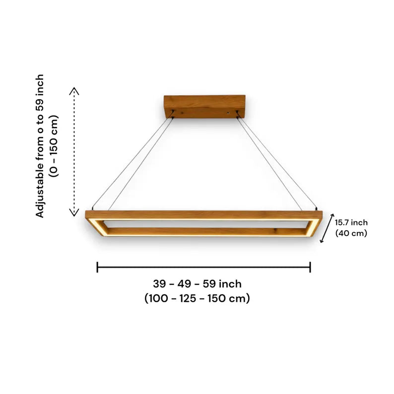 Dimmable Wooden Pendant Light – Ceiling Wood Lighting - Modern Led Chandelier for Dining Room or Kitchen Island -Rectangular Handmade Lamp