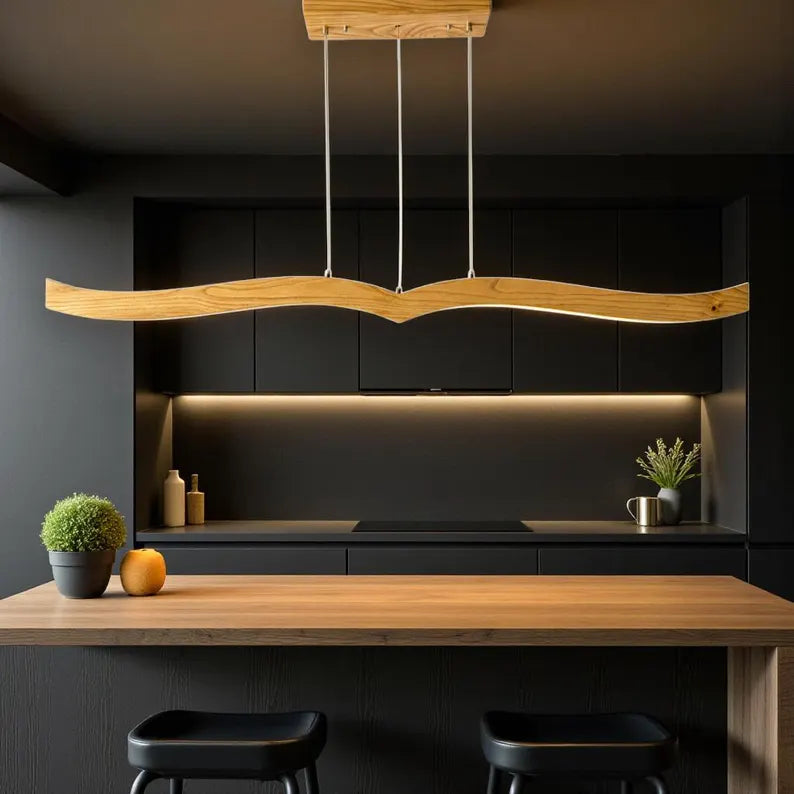 Handmade Curved Wood Pendant Light - Wood Ceiling Lamp - Home Decor Lighting - Light Fixture for Dining Room, Kitchen Island or Living Room