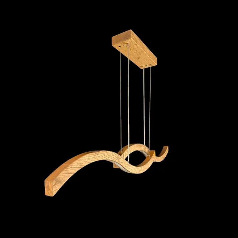 Curved Wooden LED Pendant Light - Wood Ceiling Light - Home Decor Lighting - Light Fixture for Dining Room, Kitchen Island or Living Room