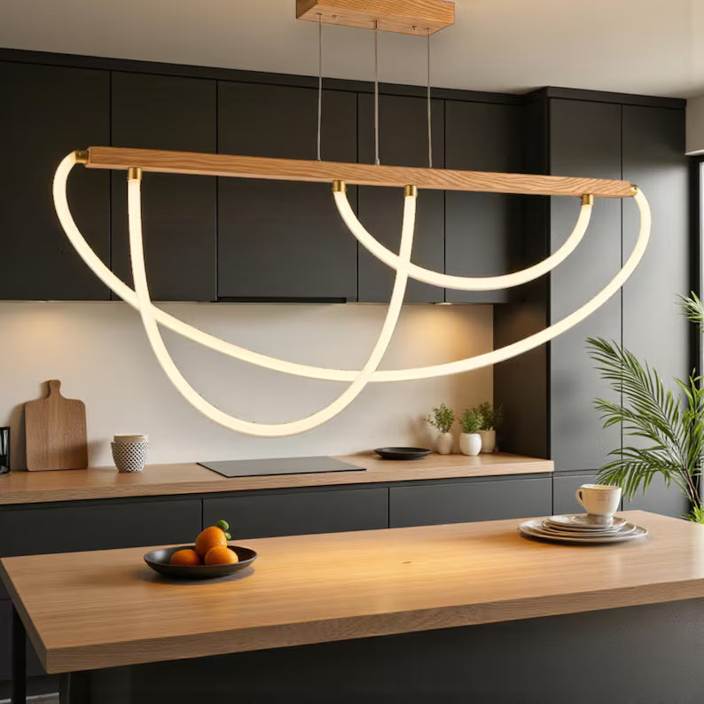 Handmade Wood Pendant Light - Dimmable Led Chandelier - Home Decor Lighting - Light Fixture for Dining Room, Kitchen Island or Living Room