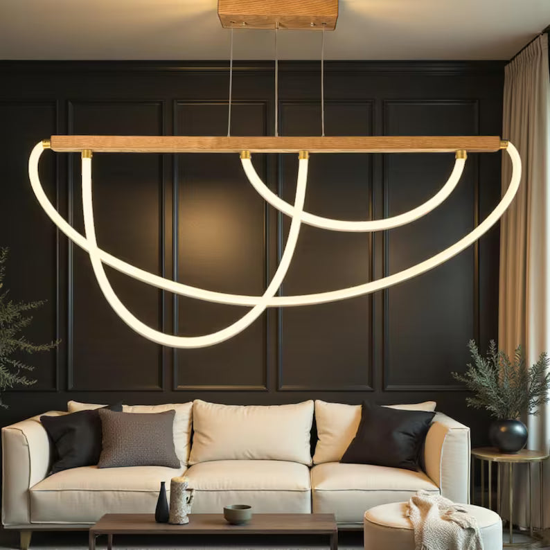Handmade Wood Pendant Light - Dimmable Led Chandelier - Home Decor Lighting - Light Fixture for Dining Room, Kitchen Island or Living Room