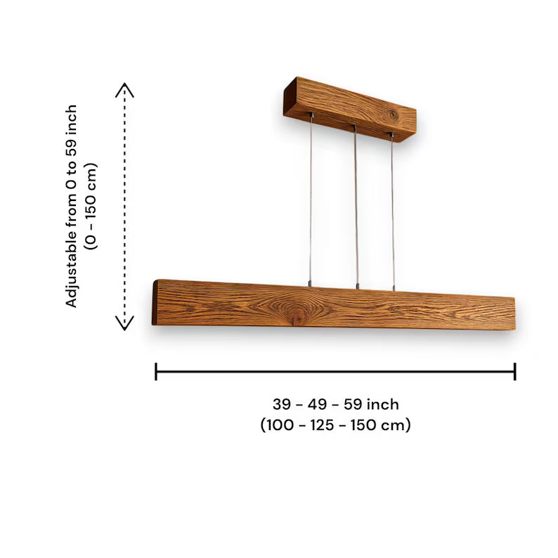 Antique Oak Linear LED Pendant Lamp - Modern Rustic Ceiling Lighting - Wood Farmhouse Lighting - Led Light Fixture