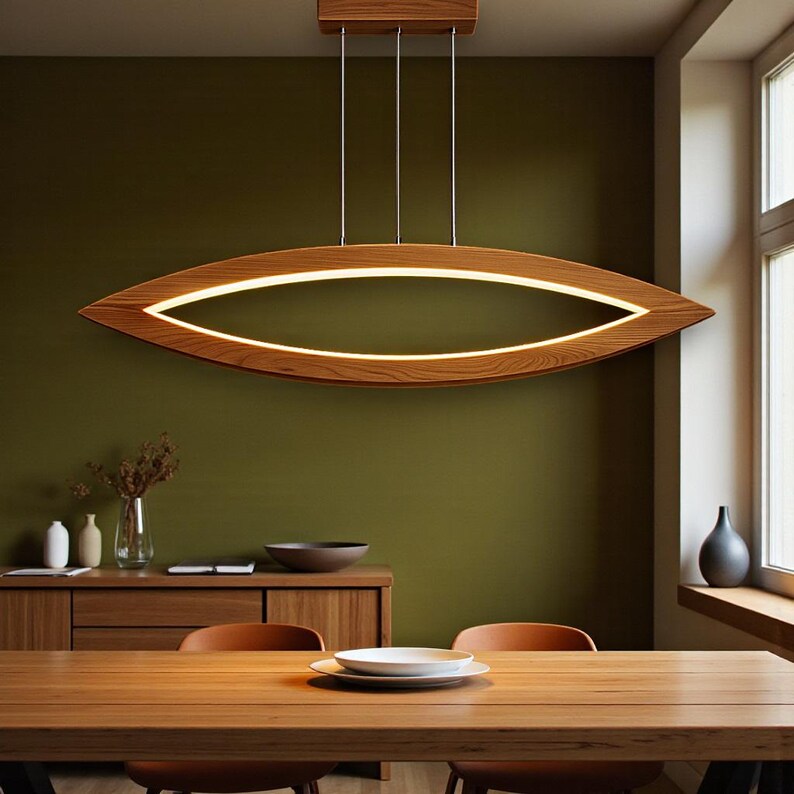 Handmade Wood Ceiling Light - Elliptical Wooden Chandelier - Home Decor Light - Light Fixture for Dining Room, Kitchen Island or Living Room