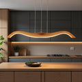 Curved Wooden LED Pendant Lamp - Handmade Wood Ceiling Lamp - Light Fixture for Dining Room, Kitchen Island or Living Room - Linear Light