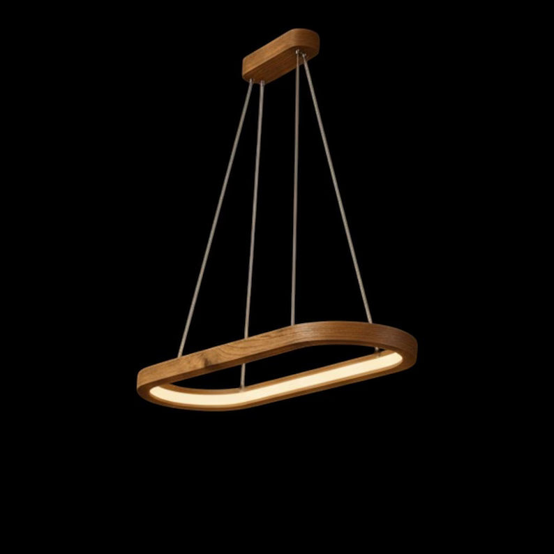 Wood Oval Pendant Light - Handmade Linear Ceiling Lamp - Home Decor Lighting - Light Fixture for Dining Room, Kitchen Island or Living Room