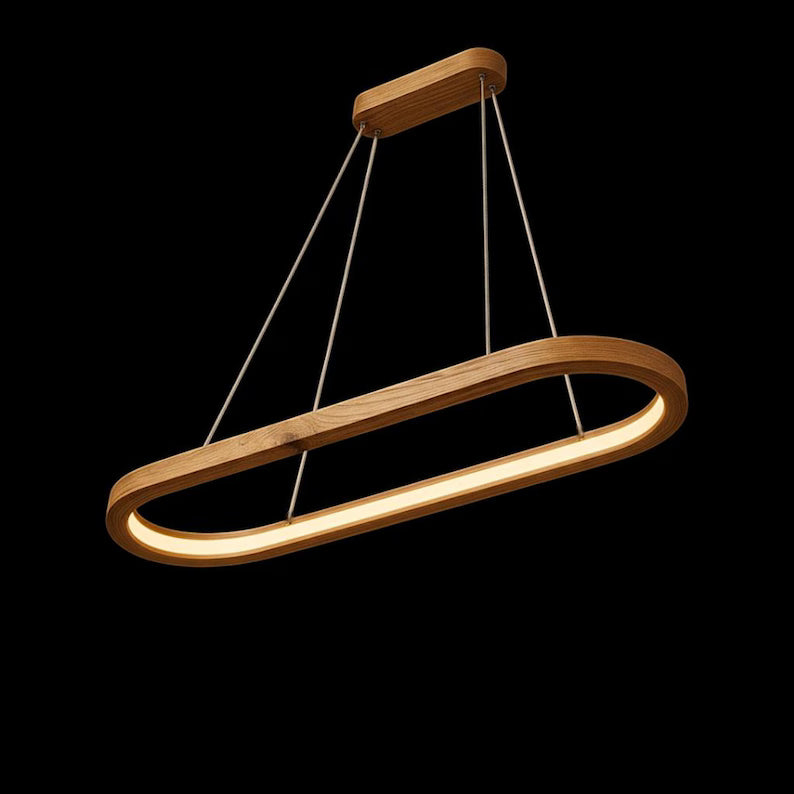 Wood Oval Pendant Light - Handmade Linear Ceiling Lamp - Home Decor Lighting - Light Fixture for Dining Room, Kitchen Island or Living Room