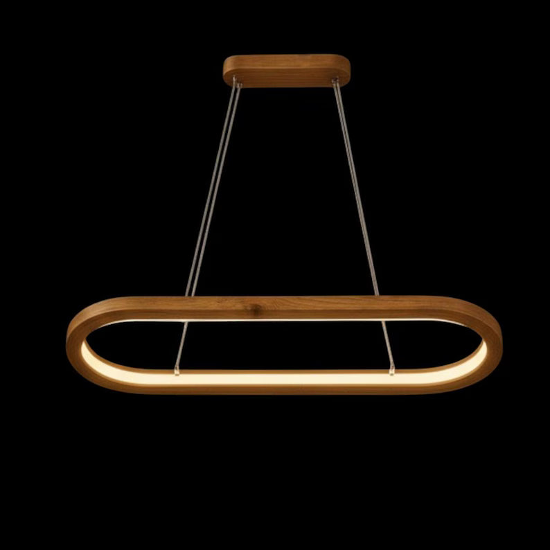 Wood Oval Pendant Light - Handmade Linear Ceiling Lamp - Home Decor Lighting - Light Fixture for Dining Room, Kitchen Island or Living Room