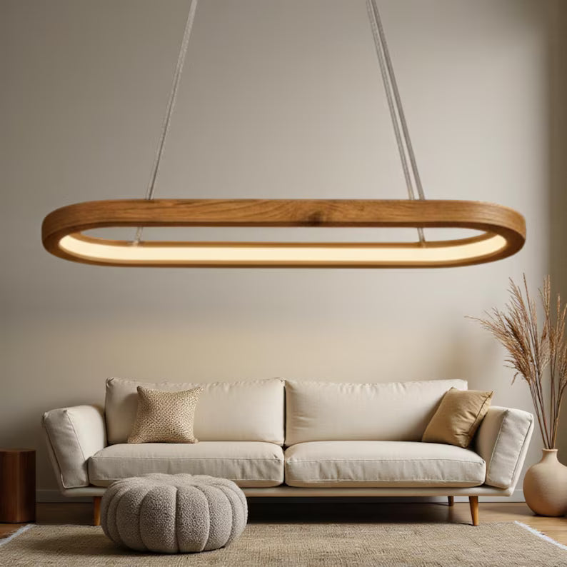 Wood Oval Pendant Light - Handmade Linear Ceiling Lamp - Home Decor Lighting - Light Fixture for Dining Room, Kitchen Island or Living Room