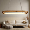 Wood Oval Pendant Light - Handmade Linear Ceiling Lamp - Home Decor Lighting - Light Fixture for Dining Room, Kitchen Island or Living Room