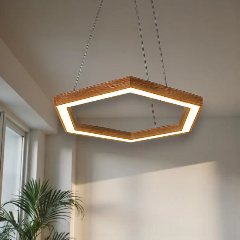 Wooden Hexagon LED Pendant Light – Handmade Chandelier - Wood Ceiling Light - Light Fixture for Dining Room, Kitchen Island or Living Room