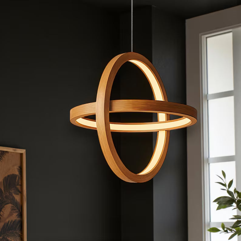 Handmade Wood Pendant Light - Wood Ceiling Lamp - Light Fixture for Dining Room, Kitchen Island or Living Room - Home Decor Lighting