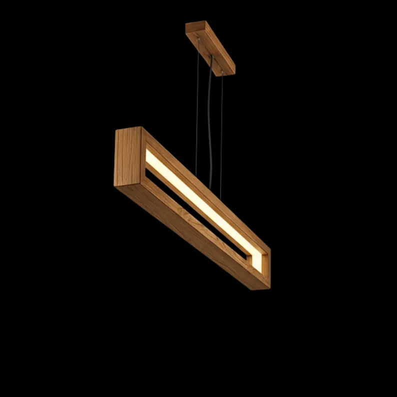 Handmade Wooden Linear LED Pendant Light - Dimmable Led Ceiling Lamp - Light Fixture for Dining Room, Kitchen Island or Living Room