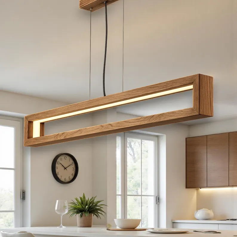 Handmade Wooden Linear LED Pendant Light - Dimmable Led Ceiling Lamp - Light Fixture for Dining Room, Kitchen Island or Living Room