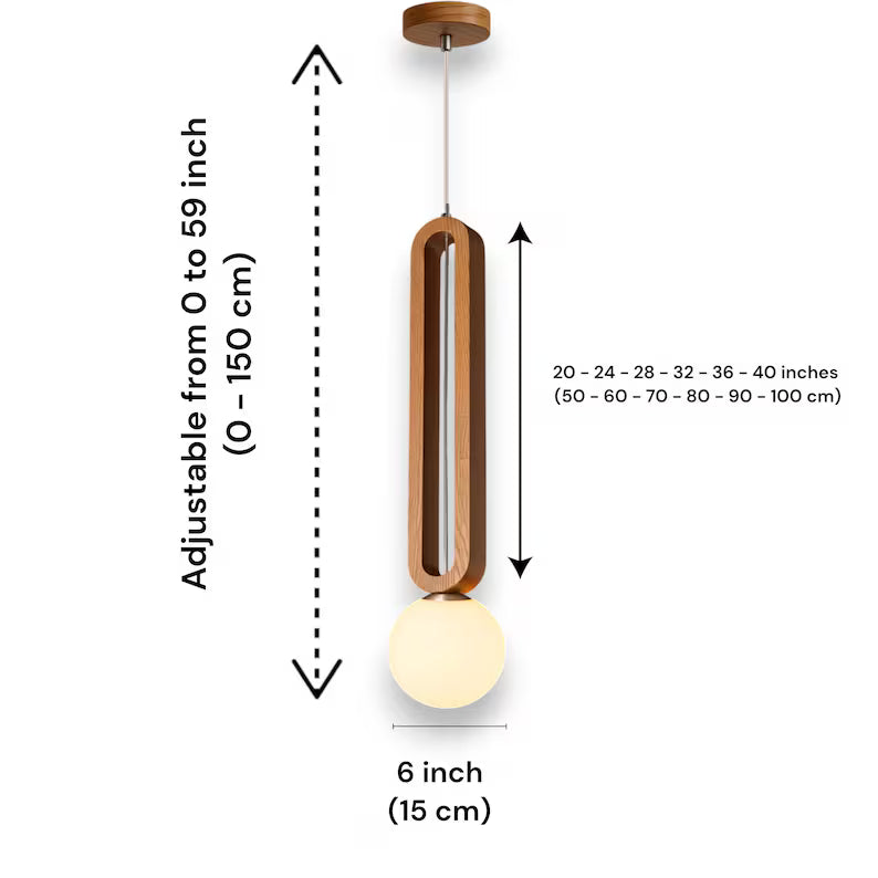 Wooden Globe Pendant Light – Modern Wood Hanging Lamp - Minimalist Ceiling Fixture for Kitchen Island, Dining Room, Living Room or Bedroom