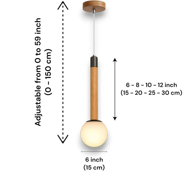 Wood Globe Pendant Light – Modern Hanging Lamp with Frosted Glass - Ceiling Fixture for Kitchen Island & Bedroom - Handmade Wood Lamp