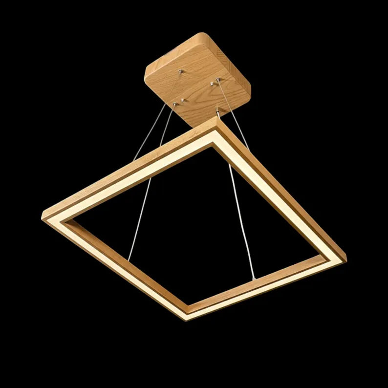 Handmade Square Wood Pendant Light - Wooden Ceiling Lamp - Led Chandelier - Light Fixture for Dining Room, Kitchen Island or Living Room