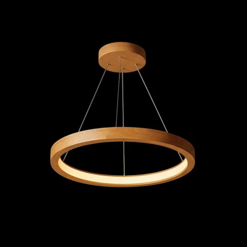 Wooden Ring Pendant – Modern LED Halo Chandelier - Handmade Solid Wood Ceiling Light - Home Decor Lighting - Custom Wood Lighting Fixture