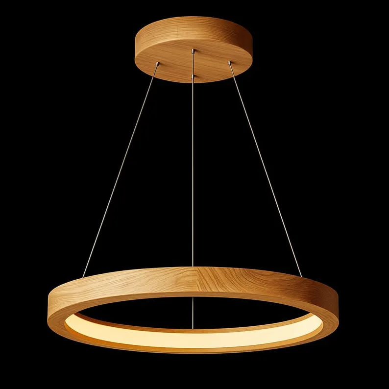 Wooden Ring Pendant – Modern LED Halo Chandelier - Handmade Solid Wood Ceiling Light - Home Decor Lighting - Custom Wood Lighting Fixture