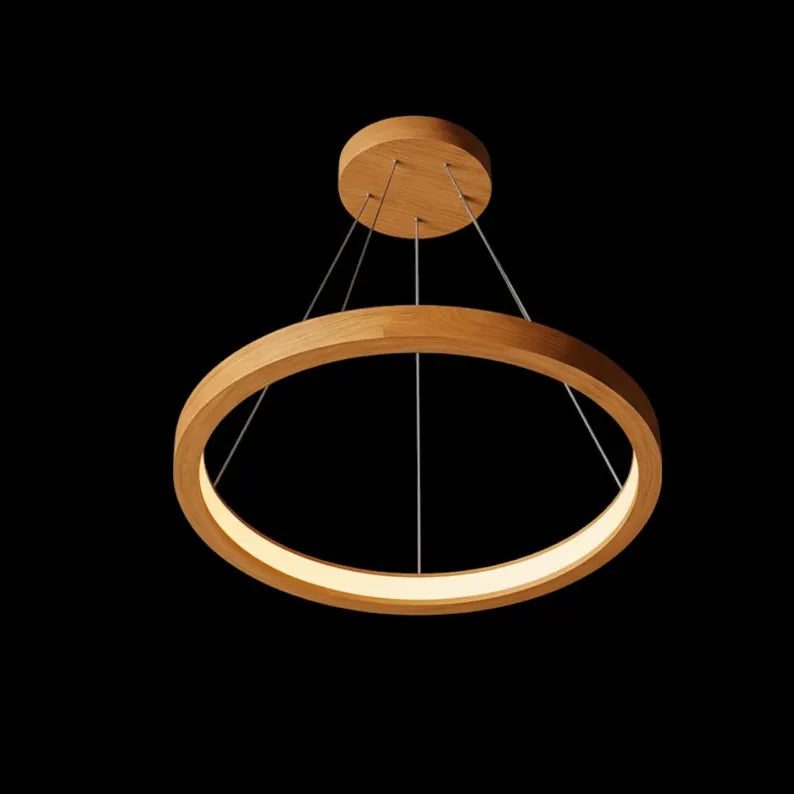 Wooden Ring Pendant – Modern LED Halo Chandelier - Handmade Solid Wood Ceiling Light - Home Decor Lighting - Custom Wood Lighting Fixture