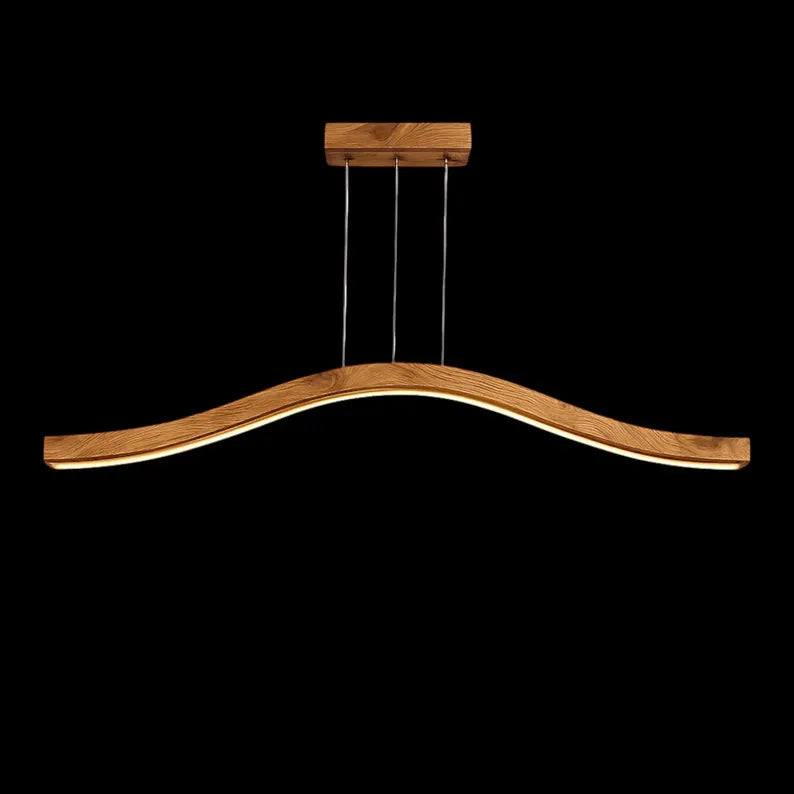 Curved Wood LED Pendant Light - Dimmable Modern Chandelier - Ceiling Lamp - Light Fixture for Dining Room, Kitchen Island or Living Room