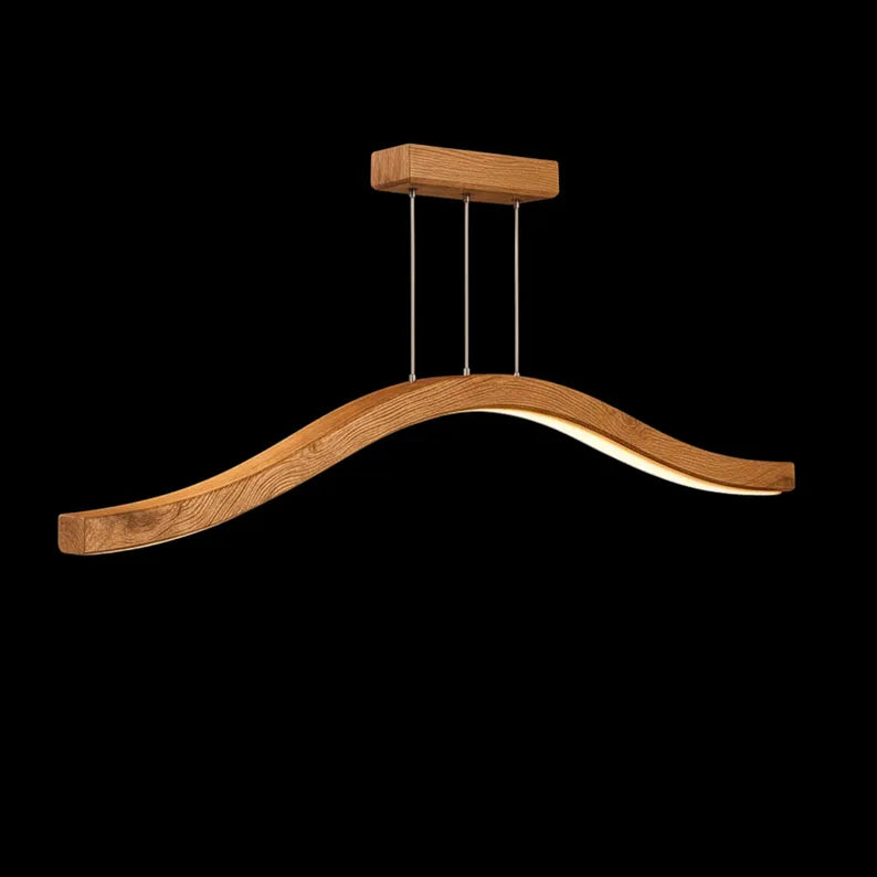 Curved Wood LED Pendant Light - Dimmable Modern Chandelier - Ceiling Lamp - Light Fixture for Dining Room, Kitchen Island or Living Room