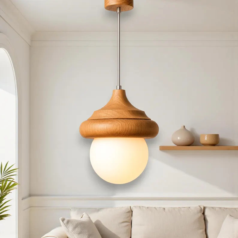 Wooden Handmade Pendant Light - Globe Chandelier - Wood Ceiling Lamp - Light Fixture for Dining Room, Kitchen Island or Living Room