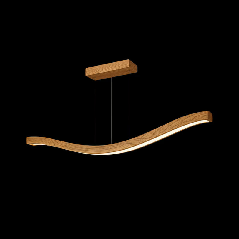 Handmade Wave Pendant Light - Modern Wood Linear Lamp - Wood Ceiling Light - Light Fixture for Dining Room, Kitchen Island or Living Room