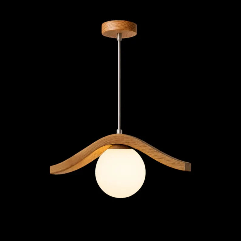 Oak Globe Pendant Lamp: Modern Minimalist Wood Chandelier - Light Fixture for Dining Room, Kitchen Island or Living Room - Wood Ceiling Lamp