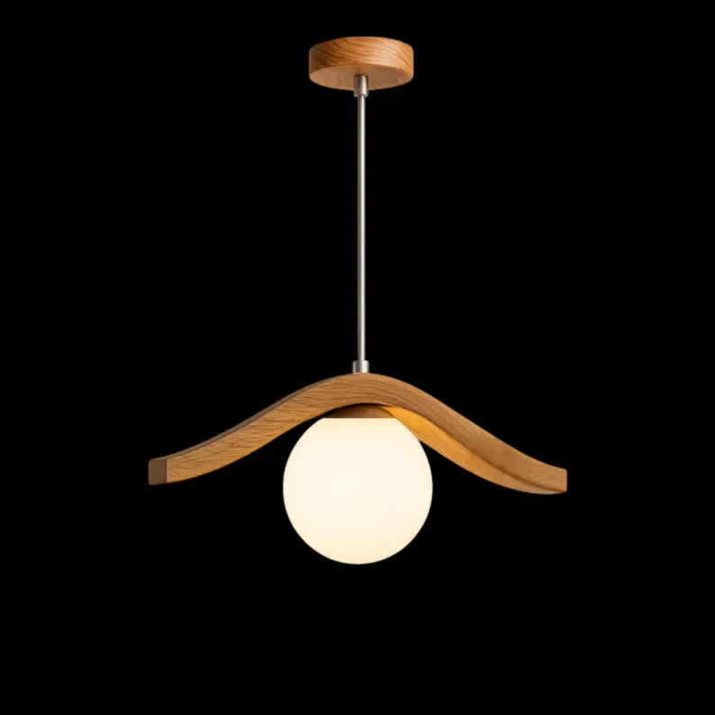 Oak Globe Pendant Lamp: Modern Minimalist Wood Chandelier - Light Fixture for Dining Room, Kitchen Island or Living Room - Wood Ceiling Lamp