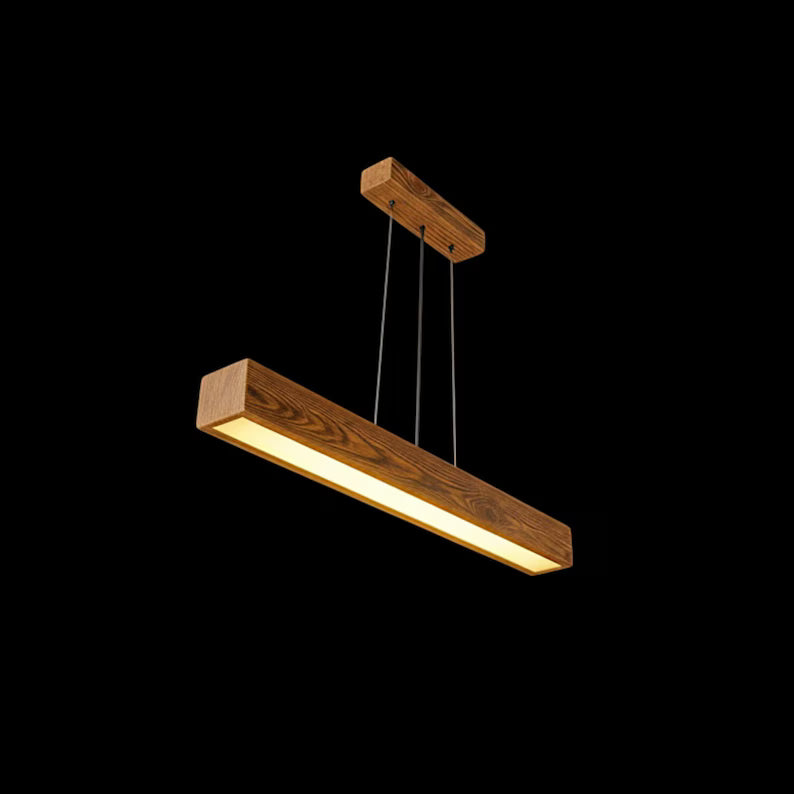 Antique Oak Linear LED Pendant Lamp - Modern Rustic Ceiling Lighting - Wood Farmhouse Lighting - Led Light Fixture