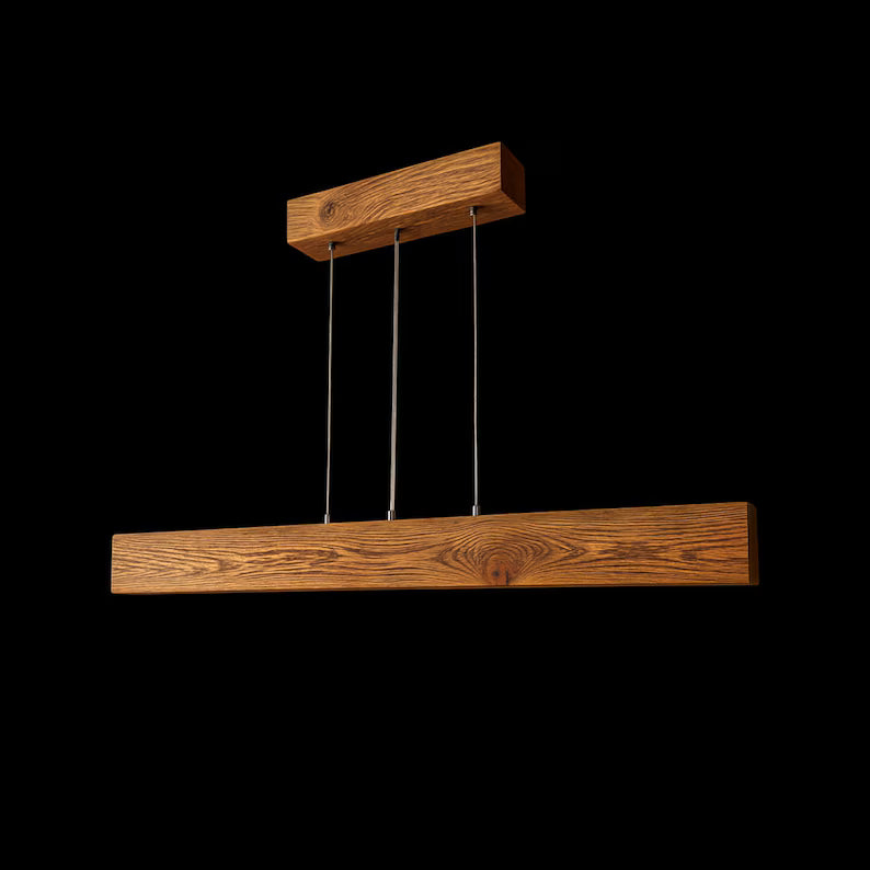 Antique Oak Linear LED Pendant Lamp - Modern Rustic Ceiling Lighting - Wood Farmhouse Lighting - Led Light Fixture