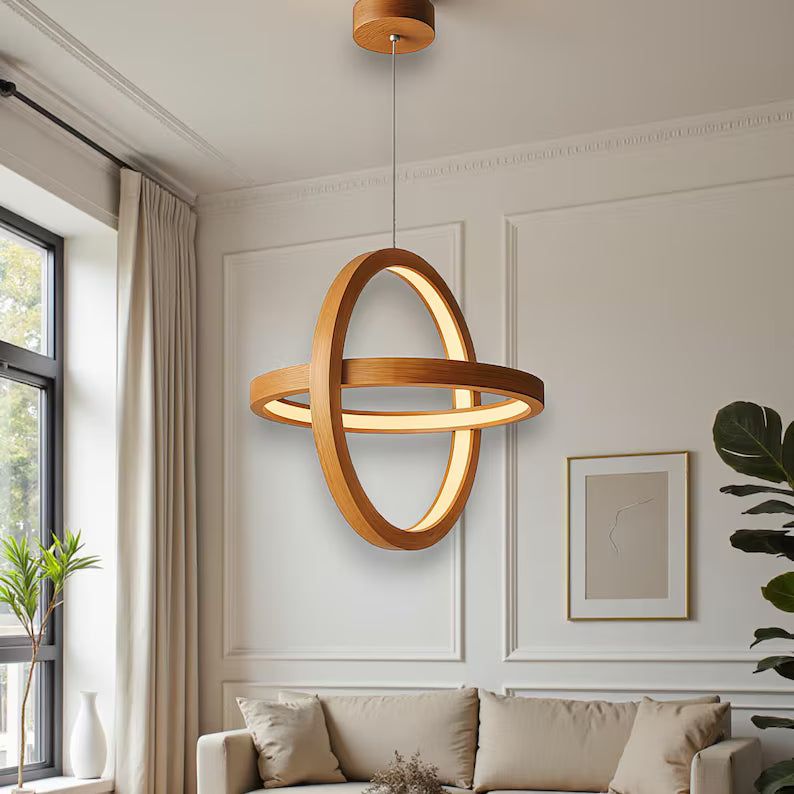 Handmade Wood Pendant Light - Wood Ceiling Lamp - Light Fixture for Dining Room, Kitchen Island or Living Room - Home Decor Lighting