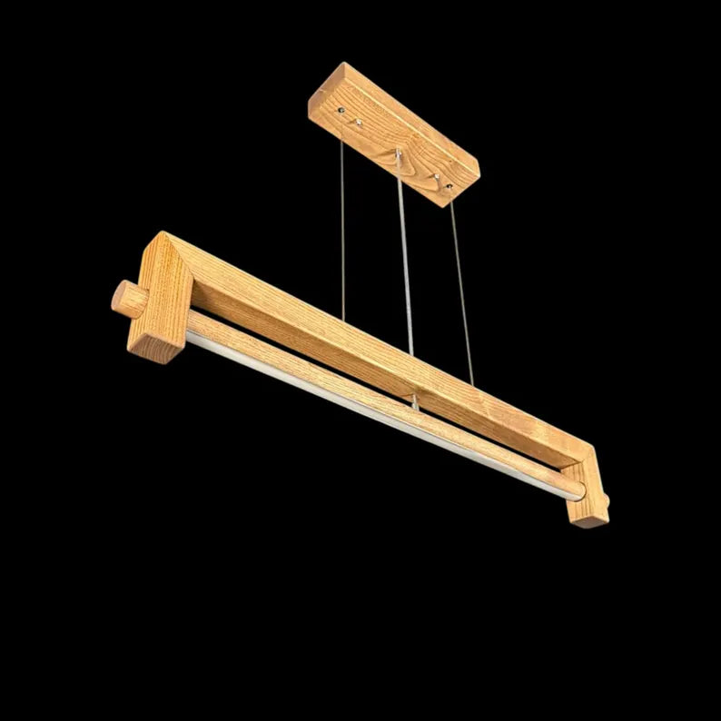 Handmade Wood Linear Pendant Light - Dimmable Wood Ceiling Lamp - Light Fixture for Dining Room, Kitchen Island or Living Room - Home Decor