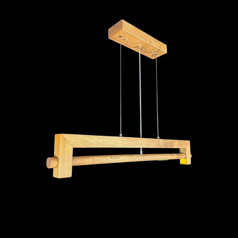 Handmade Wood Linear Pendant Light - Dimmable Wood Ceiling Lamp - Light Fixture for Dining Room, Kitchen Island or Living Room - Home Decor