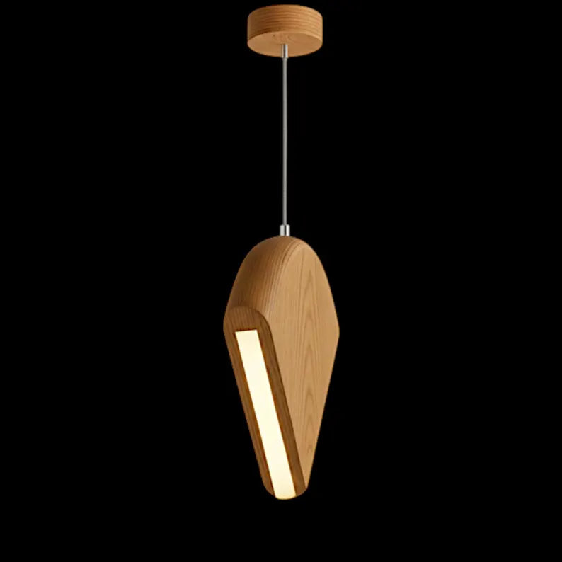 Handmade Pendant Light - Designer Wooden Ceiling Lamp with Side Light Strip - Light Fixture for Dining Room, Kitchen Island or Living Room